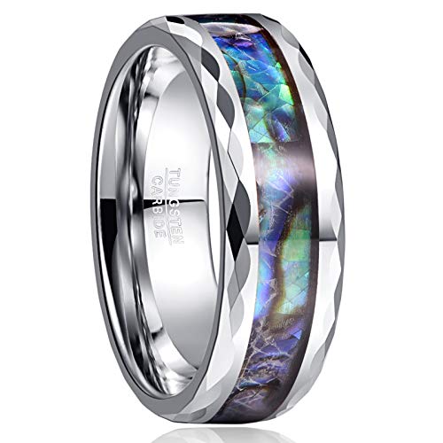 Vakki 8mm Silber Wolframkarbid Ring Herrenring Muschel Modeschmuck Ring für Hochzeit Alltag Jahrestag Größe 61(19.4) von Vakki