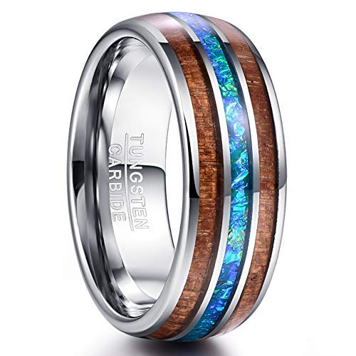 Vakki 8mm Partnerringe Holz Herren Wolfram Ring Blauer Opal Kuppelring Verlobungsring Hochzeitsring Größe 57(18.1) von Vakki