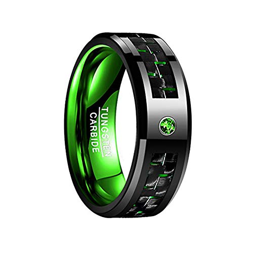 Vakki 8mm Ring Männer/Frauen Grüne Kohlefaser und Zirkon Eingelegte Ehering Größe 62 von Vakki