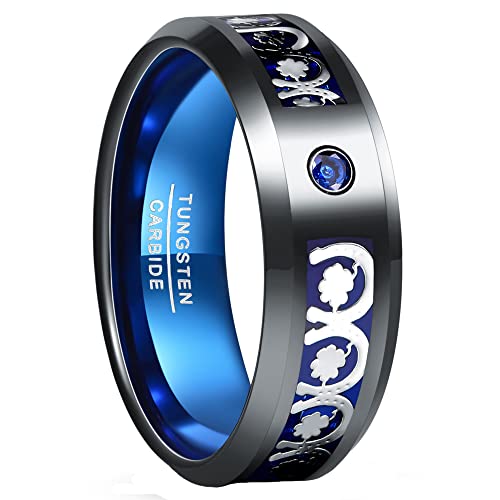 Vakki 8mm Schwarz Blauer Partnerringe Wolfram Ring mit Zirkonia Damen Freundschaftsringe Verlobungsringe Eheringe Größe 57(18.1) von Vakki