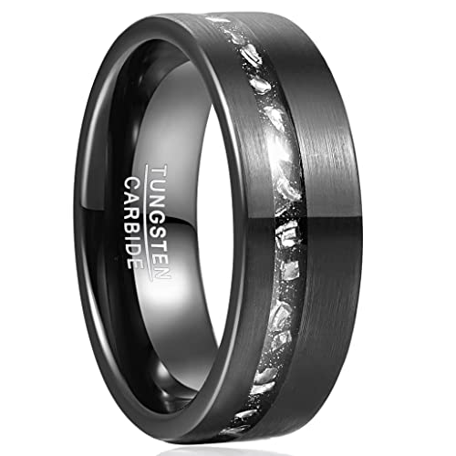 Vakki 8mm Schwarz Wolfram Ring für Herren mit Meteoriten Fragmente Komfortable Passform Größe 60(19.1) von Vakki