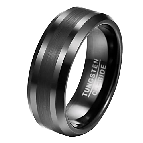 Vakki 8mm Ring für Herren Schwarz Gebürstet Wolfram Ring Schwarz Matt Ringe Wolframcarbid Ehering Verlobungsring Größe 62(19.7) von Vakki