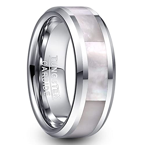 Vakki 8mm Silber Ringe Intarsien aus Weißem Perlmutt Modeschmuck Stapelringe Herren/Damen Ringe Hochpoliert Größe 65(20.7) von Vakki