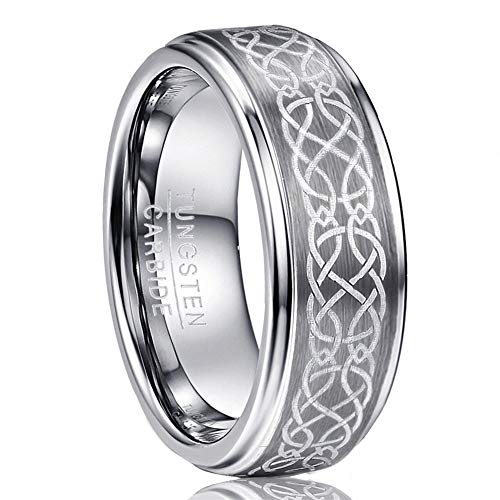 Vakki 8mm Silber Ringe aus Wolfram mit Keltischem Drachen Knoten Muster für Männer/Frauen Ehering Größe 55(17.5) von Vakki