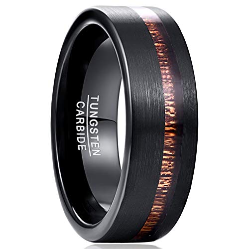 Vakki 8mm Wolfram Ring Herren Ring Schwarz Matt Holzring Ehering Verlobungsring Größe 73.5(23.4) von Vakki