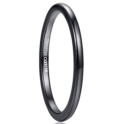 Vakki Herren Schwarz Wolfram Ring 2mm Schmal Ringe Poliertem Design Geburtstag Jahrestag Größe 65(20.7) von Vakki