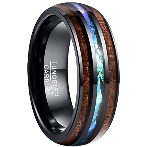 Vakki Herren/Damen 8mm Schwarz Wolframcarbid Ringe mit Holz und Imitiert Opal Ehering Verlobungsringe Größe 57(18.1) von Vakki