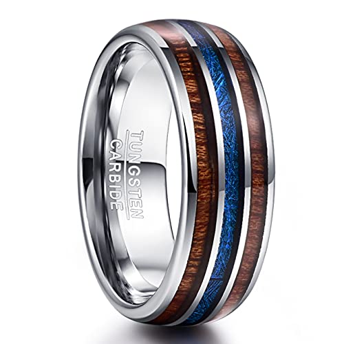 Vakki 8mm Herren/Damen Trauringe 8mm aus Wolframkarbid, Unisex Ring mit Meteoritenimitat und Holz Größe 60(19.1) von Vakki