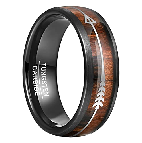 Vakki Herrenring Holz 8mm Ring aus Wolfram mit Pfeil Schwarz Verlobungsring Ehering Größe 66(21.0) von Vakki