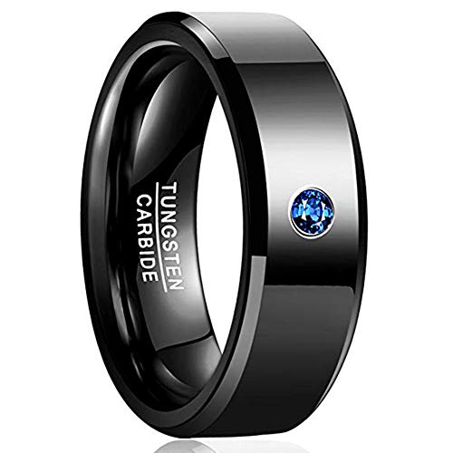 Vakki 8mm Wolframcarbid Ring mit Blauer Zirkonia Herren/Damen Geeignet für Verlobung Hochzeiten Partnerschaft Größe 54(17.2) von Vakki