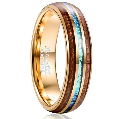 Vakki Herren Ring Opal 6mm Gold Wolframkarbid mit Koa Holz Partnerringe Paarring Beste Geburtstagsgeschenke Valentinstagsgeschenke Größe 67.2(21.4) von Vakki