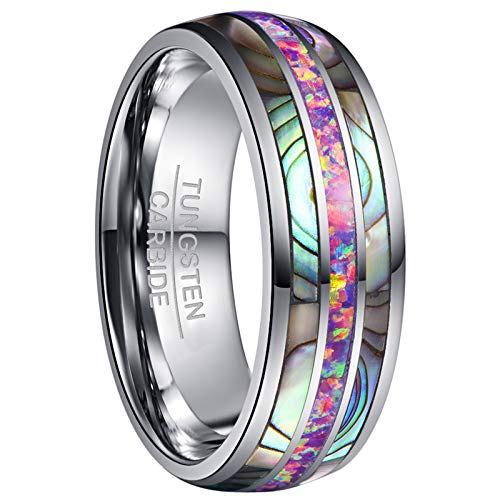 Vakki 8mm Ringe Silber Männer/Frauen Wolframkarbid Ring mit Abalone Muschel und Lila Opal für Hochzeits Verlobungs Versprechen Größe 57 (18.1) von Vakki