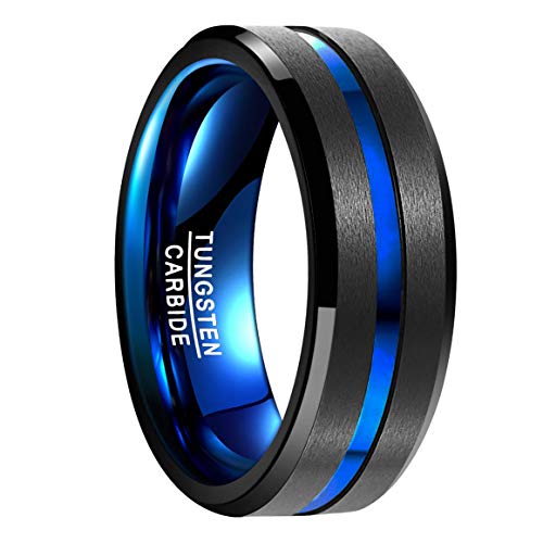 Vakki Ringe Damen Schwarz Blau Ring Herren 8mm Wolframcarbid Partnerringe Schwarz Matt Größe 65(20.7) von Vakki