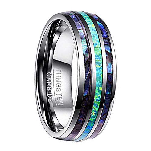 Vakki Modeschmuck Versprich Freundschaft Verlobung Ehering 8mm Abalone Muschel und Opal Wolframkarbid Ringe Kühler Ring Bequeme Passform Größe 66 von Vakki