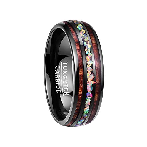 Vakki Paar Ringe aus Holz Schwarz 8mm Unisex Wolfram Ring mit Synthetischer Opal Damen Herren Fingerringe für Freundschaft Jahrestag Hochzeit Größe 49.3(15.7) von Vakki