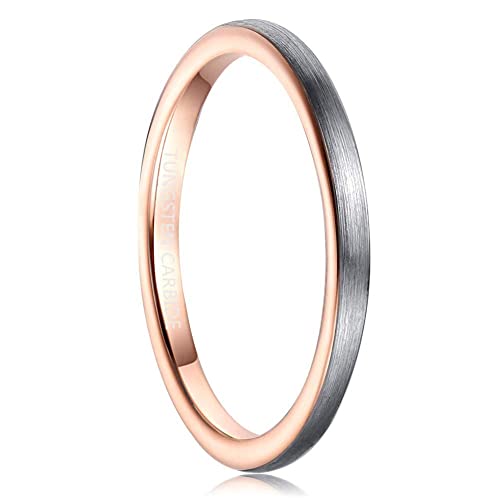 Vakki 2mm Wolfram Ring für Damen mit Silber Gebürstet Roségold Ringe Schmal für Hochzeit Verlobungs Hobby Größe 57(18.1) von Vakki