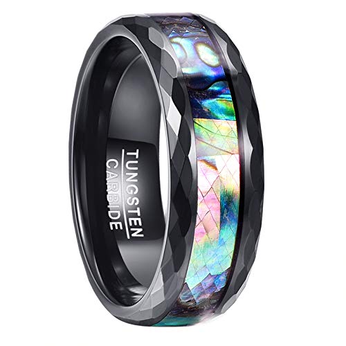 Vakki Abalone Ring 8mm Schwarz Wolfram Ring für Herren Versprechensring Bequeme Passform Größe 52(16.6) von Vakki