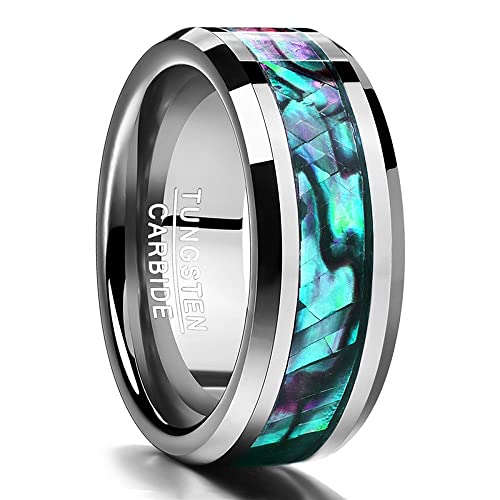 Vakki Silber Wolframcarbid Eheringe mit Abalone Muschel Herren Damen 8mm Kuppel Partnerringe Verlobungsringe Paarring Größe 56(17.8) von Vakki