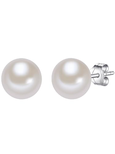 Valero Pearls Damen-Ohrstecker Hochwertige Süßwasser-Zuchtperlen in ca. 9 mm Button weiß 925 Sterling Silber - Perlenohrstecker mit echten Perlen 181160 von Valero Pearls