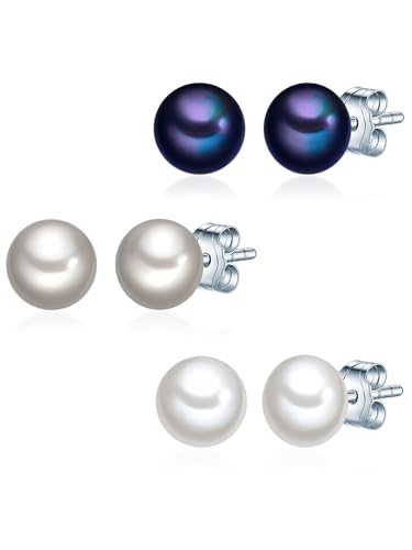 Valero Pearls Damen 2er Set Ohrstecker aus 925/- Sterling Silber mit Süßwasser-Zuchtperlen ca. 6,0-7,0 mm von Valero Pearls