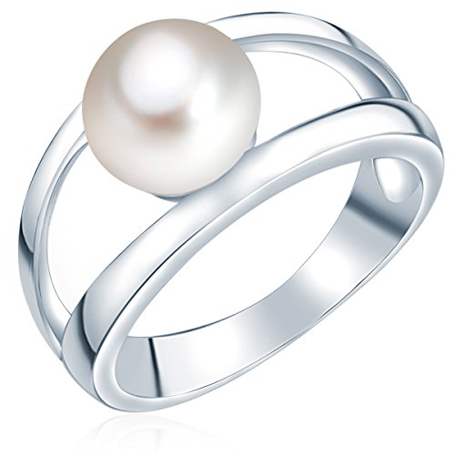 Valero Pearls Damen-Ring Hochwertige Süßwasser-Zuchtperlen in ca. 8 mm Button weiß 925 Sterling Silber - Perlenring mit echten Perle weiss 60201414 von Valero Pearls