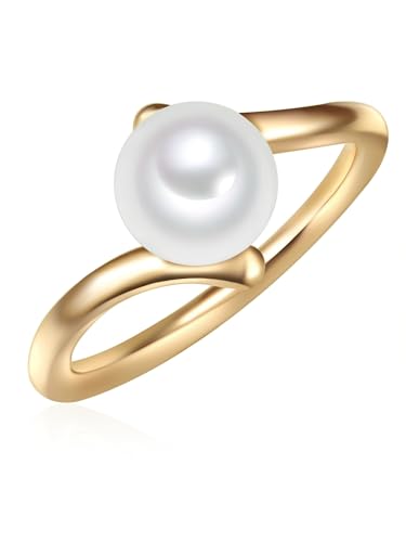 Valero Pearls Damen-Ring Welle Sterling Silber 925 Süßwasser-Zuchtperlen weiß - Modern-Ring für Frauen Süßwasser-perle von Valero Pearls