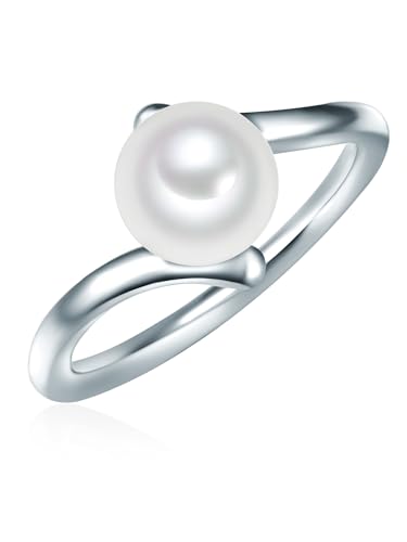 Valero Pearls Damen-Ring Welle Sterling Silber 925 Süßwasser-Zuchtperlen weiß - Modern-Ring für Frauen Süßwasser-perle von Valero Pearls