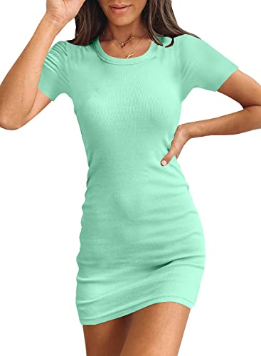 Valiamcep Damen Sommer Geripptes Tank Kleid U-Ausschnitt Slim Fit Ärmellos Bodycon Minikleider, B mint grün, Mittel von Valiamcep