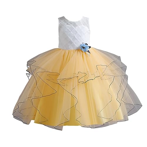 Valin Blumensmädchenkleid Prinzessin Kleid Gelb Festliches Kinder Mädchen Kleid Ohne Arm Volants Tüll Party Festliche Hochzeit Kleid 13-14 Jahre,V358 von Valin