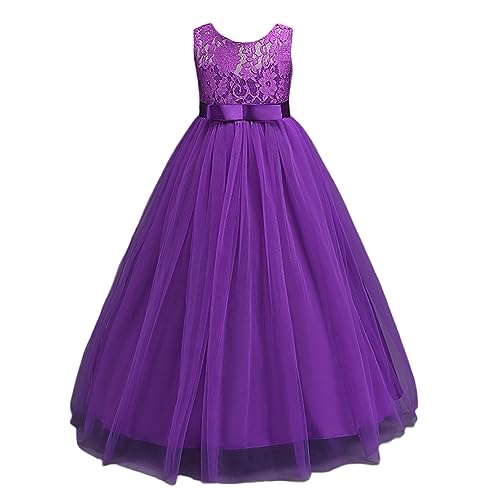 Valin Blumensmädchenkleid Prinzessin Kleid Lila Festliches Kinder Mädchen Kleid Ohne Arm Gestickt Tüll Party Festliche Hochzeit Kleid 3-4 Jahre,V9999 von Valin