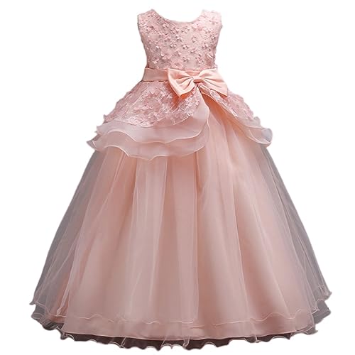 Valin Blumensmädchenkleid Prinzessin Kleid Rosa Festliches Kinder Mädchen Kleid Ohne Arm Schleifen Tüll Party Festliche Hochzeit Kleid 11-12 Jahre,V722 von Valin