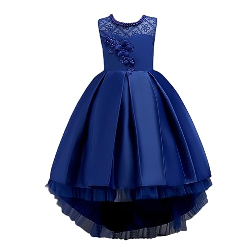 Valin Blumensmädchenkleid Vokuhila Kleid Blau Festliches Kinder Mädchen Kleid Ohne Arm Gestickt Tüll Party Festliche Hochzeit Kleid 11-12 Jahre,V580 von Valin