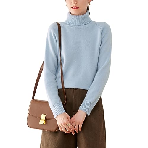 Valin Damen 95% Kaschmir Pullover Blau Rollkragen Langarm Strickpullover Kaschmir Wolle Einfarbige Relaxed Dicker Pullover,42,RMS3323 von Valin