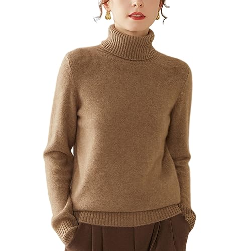 Valin Damen 95% Kaschmir Pullover Braun Rollkragen Langarm Strickpullover Kaschmir Wolle Einfarbige Relaxed Dicker Pullover,38,SH350 von Valin