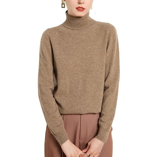 Valin Damen 95% Kaschmir Pullover Braun Rollkragen Langarm Strickpullover Kaschmir Wolle Einfarbige Relaxed Dünner Pullover,40,MZ2214 von Valin