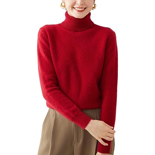 Valin Damen 95% Kaschmir Pullover Burgund Rollkragen Langarm Strickpullover Kaschmir Wolle Einfarbige Relaxed Dicker Pullover,36,SH350 von Valin