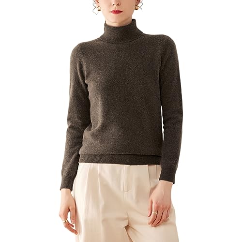 Valin Damen 95% Kaschmir Pullover Dunkelbraun Rollkragen Langarm Strickpullover Kaschmir Wolle Einfarbige Relaxed Dünner Pullover,36,RMS3301 von Valin