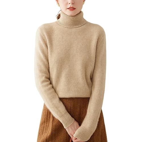 Valin Damen 95% Kaschmir Pullover Kamel Rollkragen Langarm Strickpullover Kaschmir Wolle Einfarbige Relaxed Dicker Pullover,42,SH350 von Valin