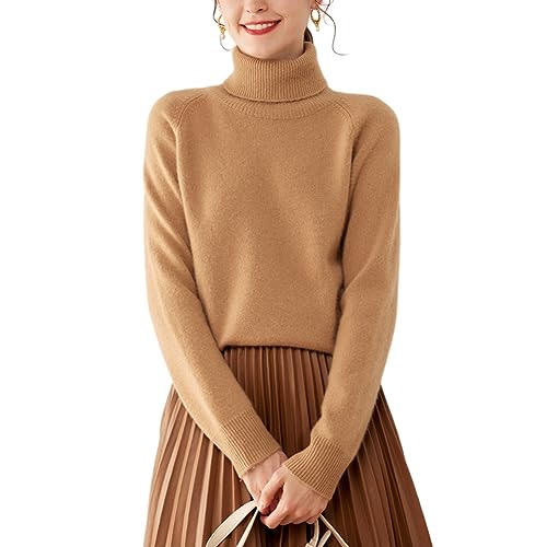 Valin Damen 95% Kaschmir Pullover Khaki Rollkragen Langarm Strickpullover Kaschmir Wolle Einfarbige Relaxed Dicker Pullover,40,RMS3323 von Valin