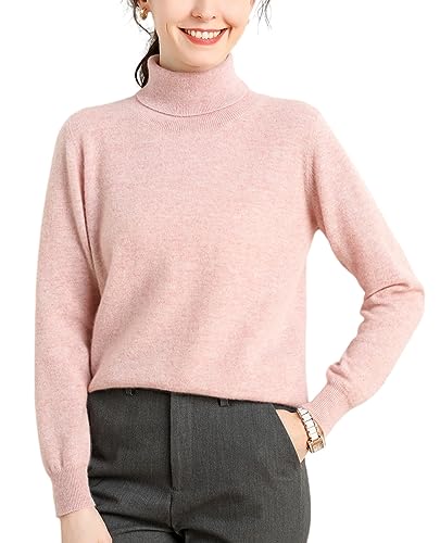 Valin Damen 95% Kaschmir Pullover Rosa Rollkragen Langarm Strickpullover Kaschmir Wolle Einfarbige Relaxed Dicker Pullover,36,DF8004 von Valin