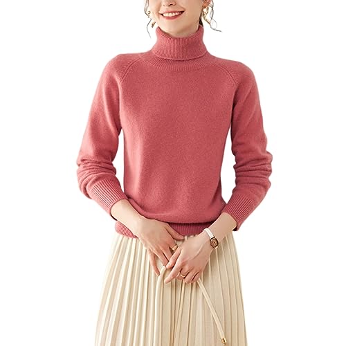 Valin Damen 95% Kaschmir Pullover Rosa Rollkragen Langarm Strickpullover Kaschmir Wolle Einfarbige Relaxed Dicker Pullover,38,RMS3323 von Valin