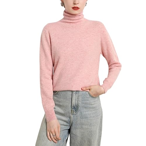 Valin Damen 95% Kaschmir Pullover Rosa Rollkragen Langarm Strickpullover Kaschmir Wolle Einfarbige Relaxed Dünner Pullover,38,MZ2214 von Valin