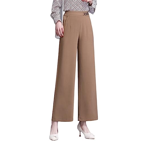 Valin Damen Gerade Geschnittene Hose Khaki Hohe Taille großen Größen Hose Frühling, Sommer und Herbst Elastischem Bund Business Hose Einfarbig Freizeithose,EU 44,V2203 von Valin