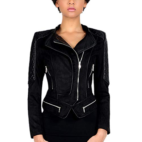 Valin Damen Schwarz Wildlederjacke Kunstleder Bikerjacke mit Reißverschluss,P2470,S Valin Damen Schwarz Wildlederjacke Kunstleder Bikerjacke mit Reißverschluss,P2470,S von Valin