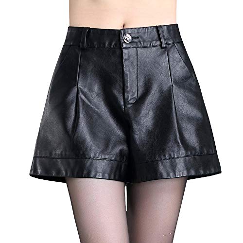 Valin VF6033 Damen Große Größe Hohe Taille Kunstleder Shorts Leder Kurze Hose,Schwarz,2XL von Valin