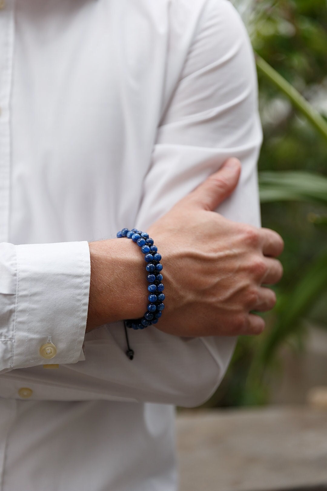 Echtes Kyanit Armband - Herren Zweireihiges Verstellbares Blaues Kristall Geschenk Für Männer Doppel Makramee von Valinde