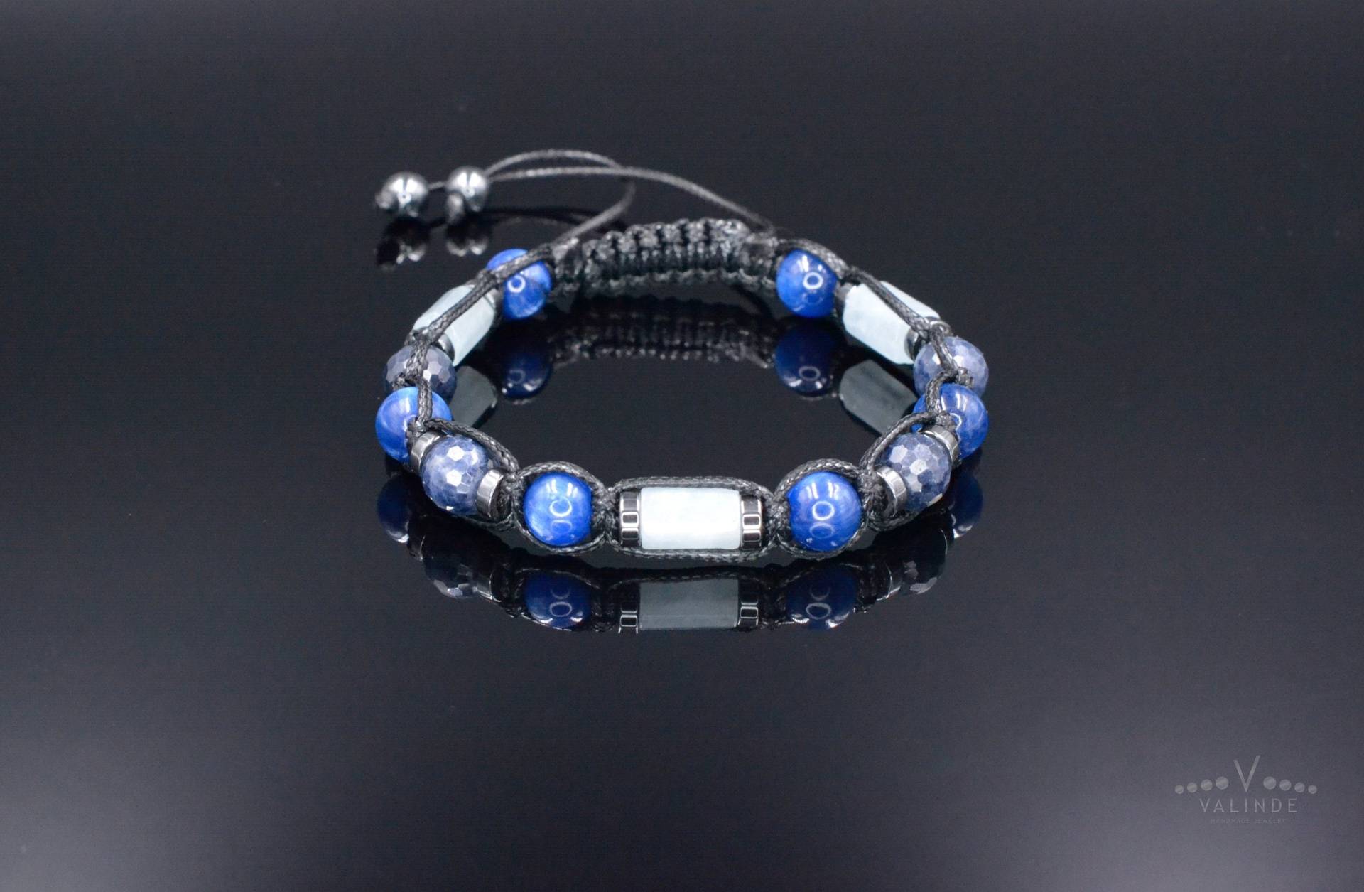 Echtes Saphir Kyanit Armband - Herren Blau Kristall Perlen Aquamarin Verstellbares Geflochtenes Geschenk Für Männer von Valinde