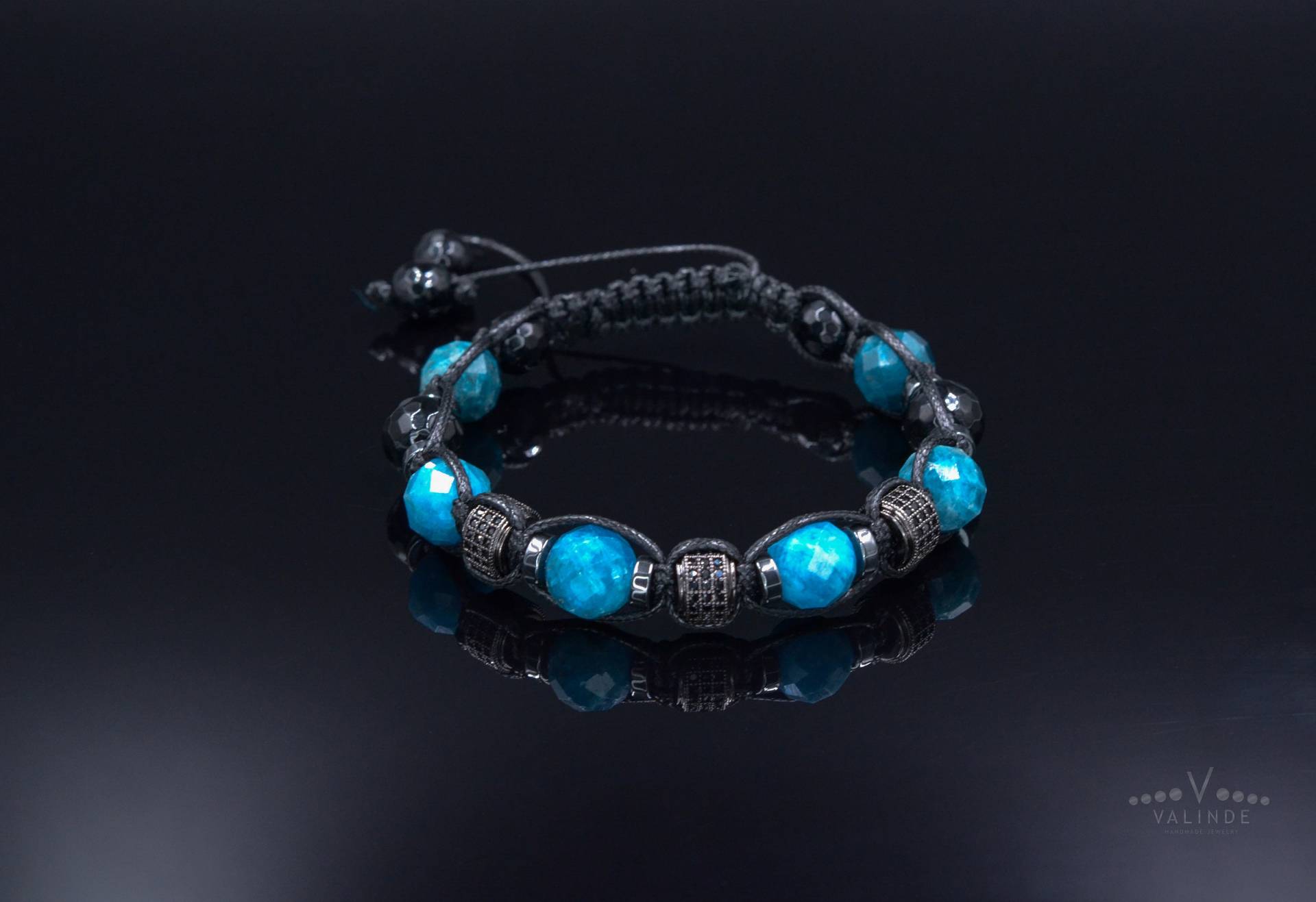 Herren Blaues Apatit Kristall Armband - Zirkonia Perlen Geschenk Für Männer Verstellbares Makramee Vatertagsgeschenk von Valinde