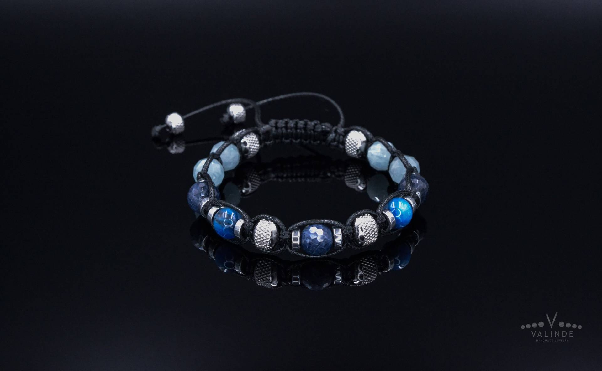 Herren Saphir Kyanit Edelstein Armband - Geschenk Für Männer Aquamarin Verstellbares Kristall Makramee Perlen von Valinde