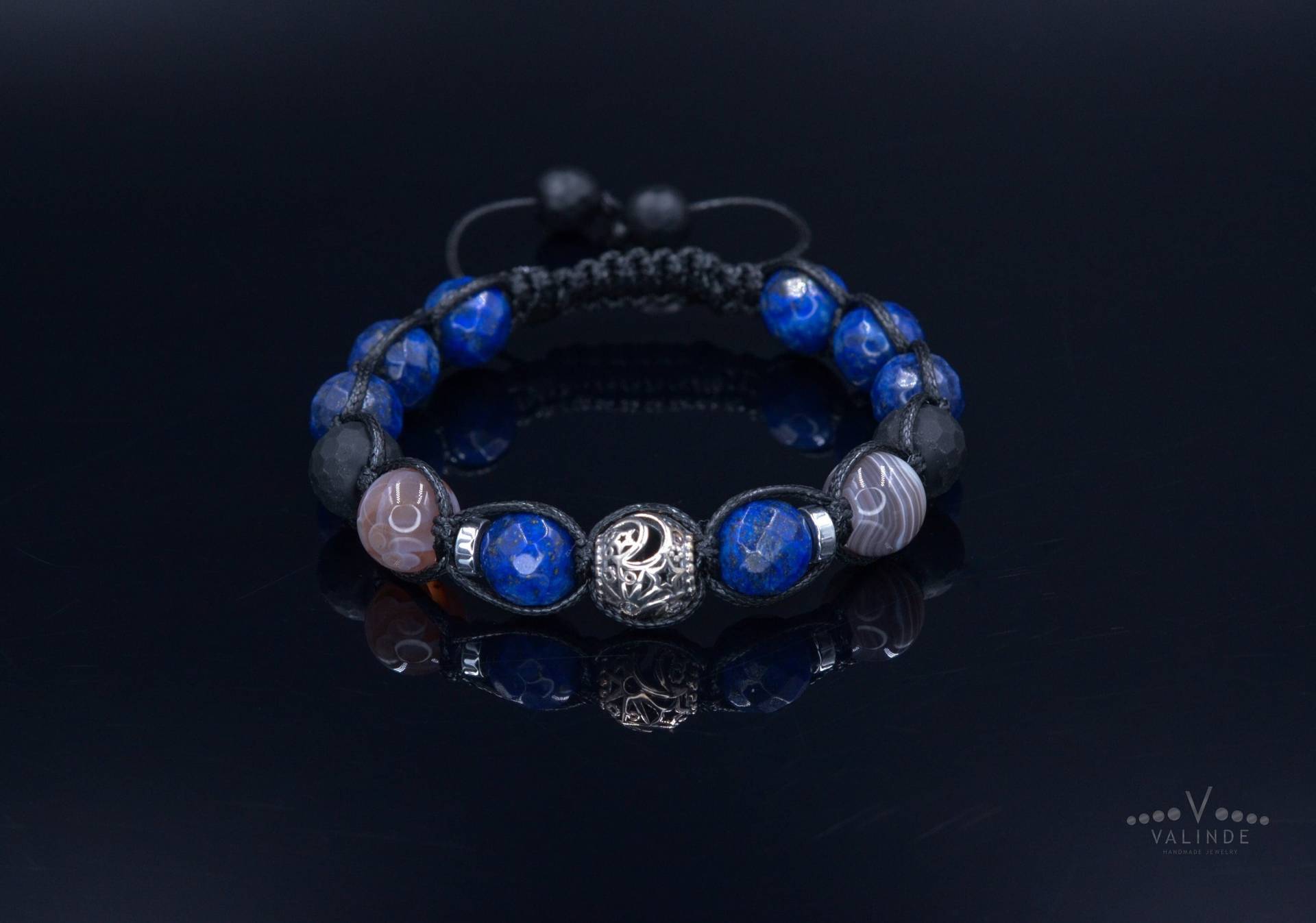 Lapis Lazuli & 925 Sterling Silber Perlen Armband - Herren Verstellbar Vatertagsgeschenk Botswana Achat Geschenk Für Männer von Valinde